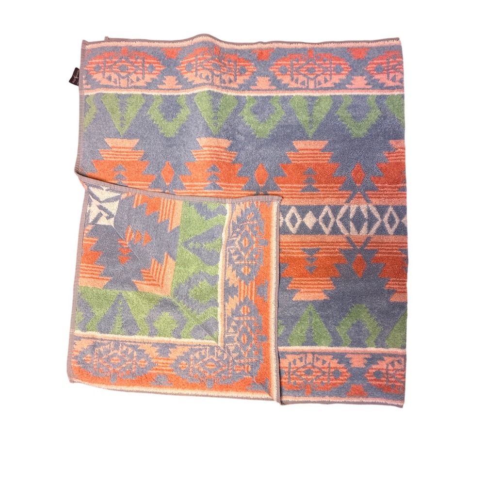 Ralph Lauren Home Southwestern Towel Set 4pc Blue Orange Cotton Made in USA - Picture 2 of 5